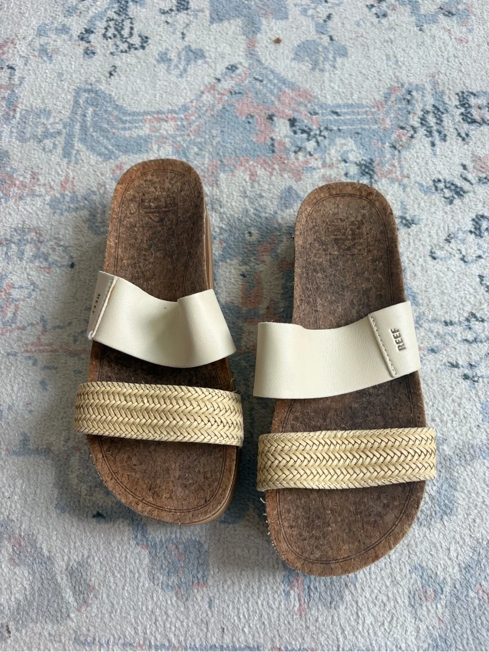 Reef Women’s Dual-Strap Slide Sandals in Cream and Tan